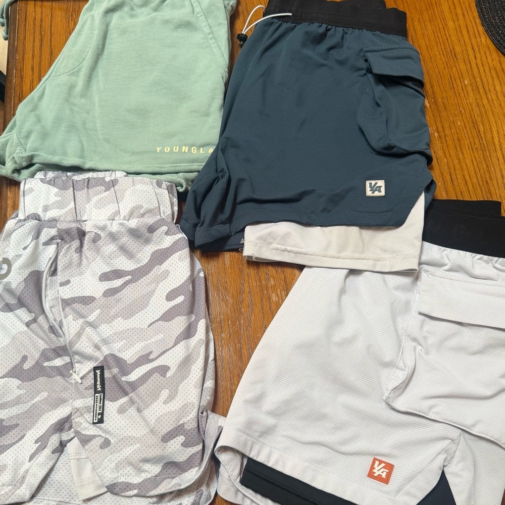 Men's Athletic Shorts Set - Green, Teal, Camo, White